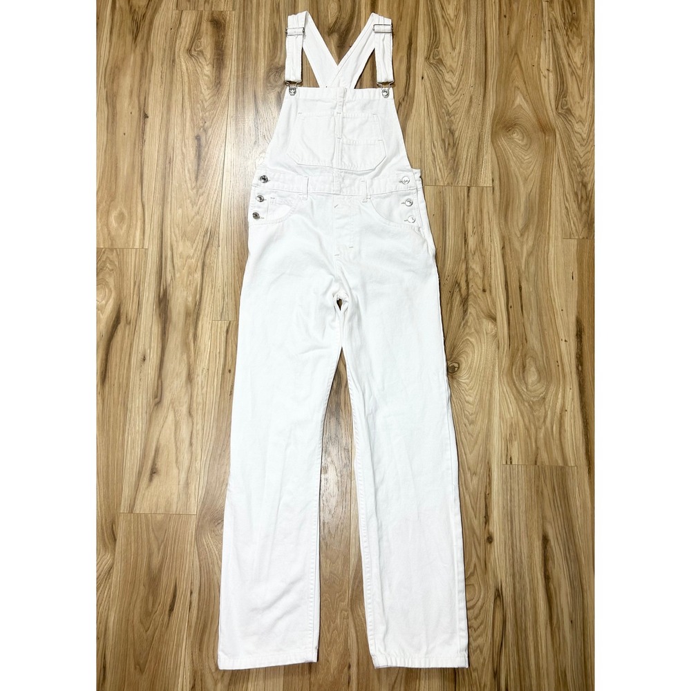 We The Free Ziggy Denim Overalls Women XS White Straight Leg Cotton Boho Classic